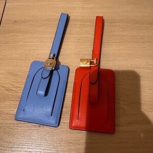 Mulberry Leather Luggage Tags in Light Blue and Bright Orange